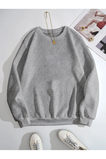 Düz Baskısız Giy Çık Oversize Kalıp Bisiklet Yaka Sweatshirt