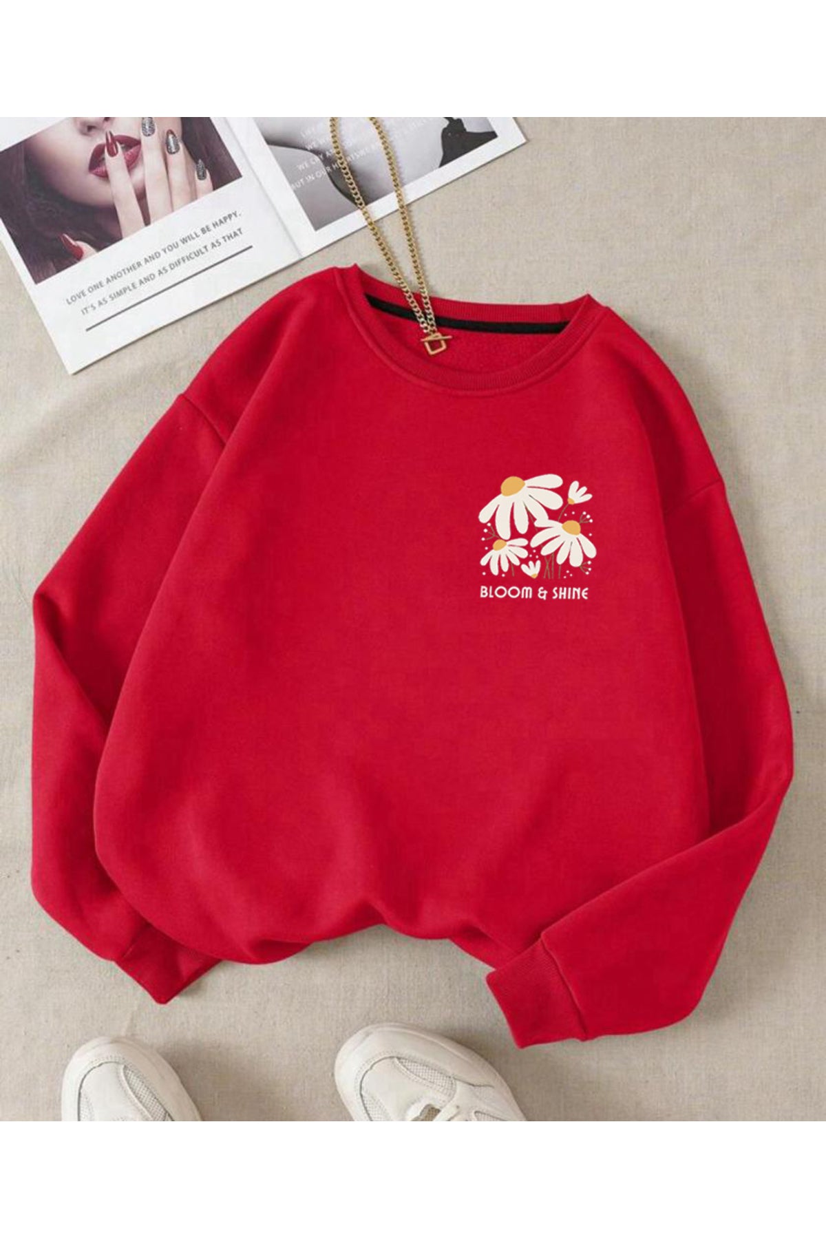 BLOOM & SHINE Baskılı Bisiklet Yaka OVERSIZE Sweatshirt ( GENİŞ KALIP )