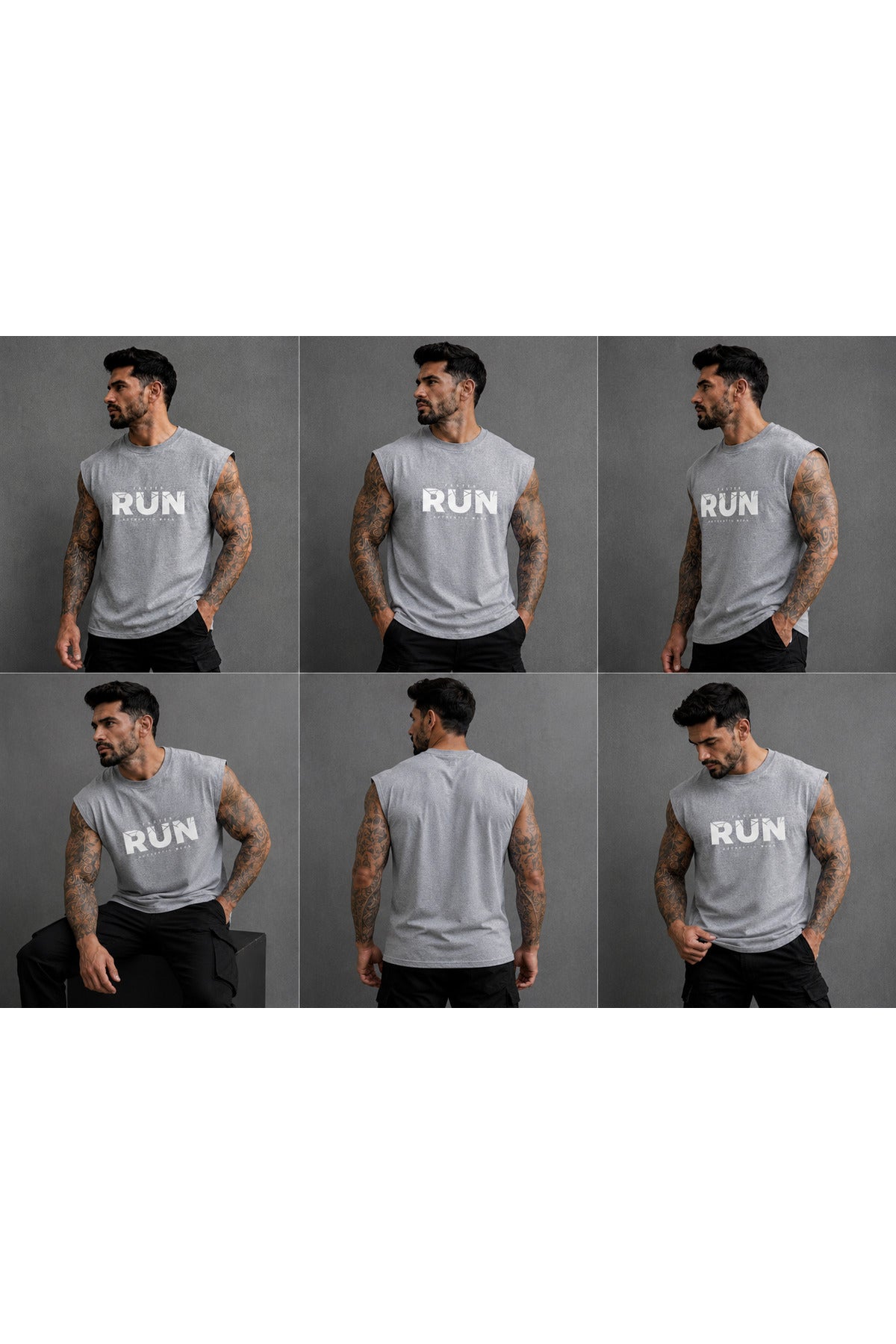 FASTER RUN Baskılı Erkek Sıfır Kol Atlet T-Shirt (%100 PAMUKLU)