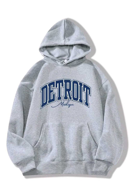 Detroıt Baskılı Oversize Hoodie Kapşonlu Sweatshirt