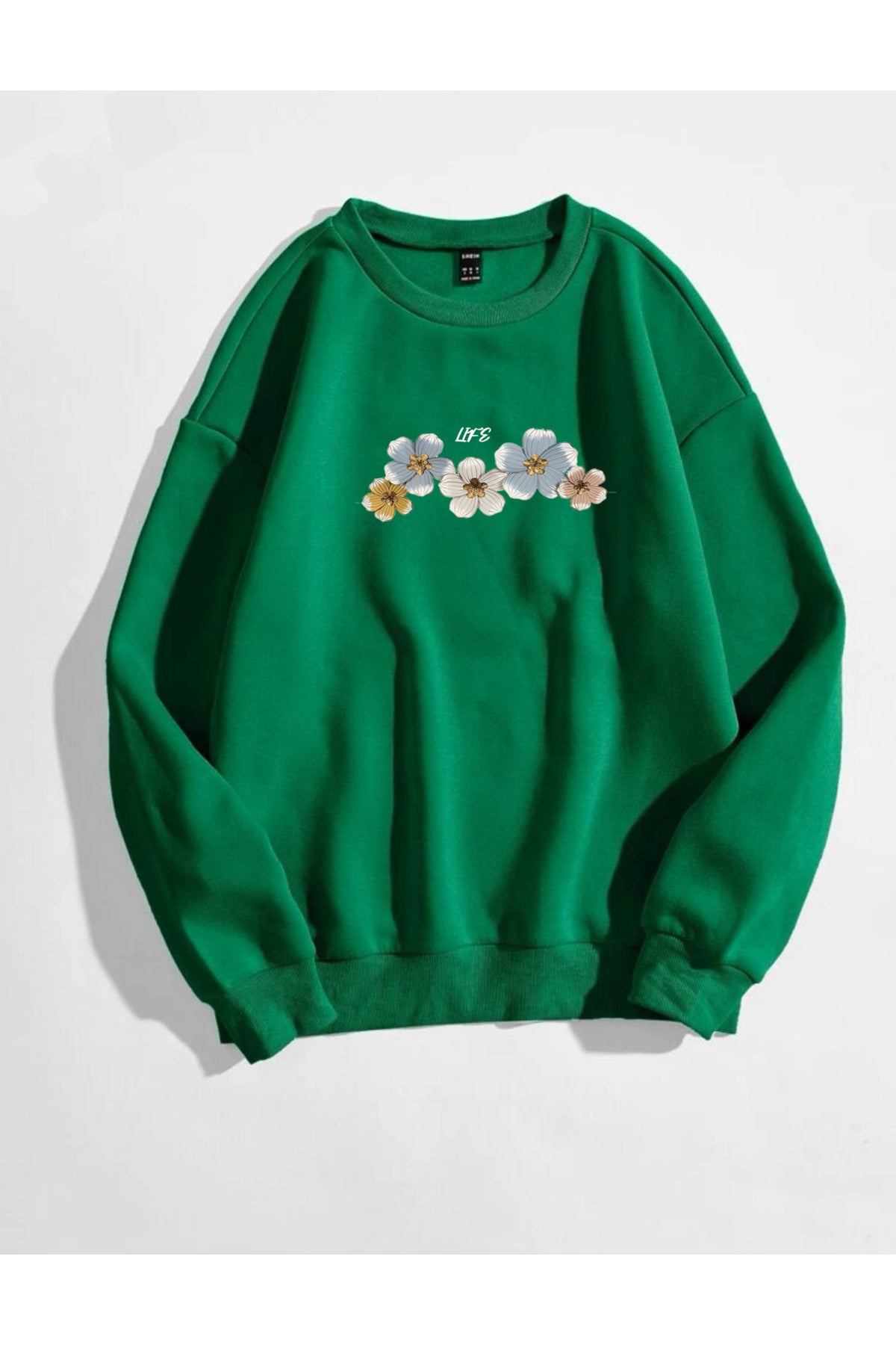 Life Menekşe Baskılı Bisiklet Yaka Sweatshirt