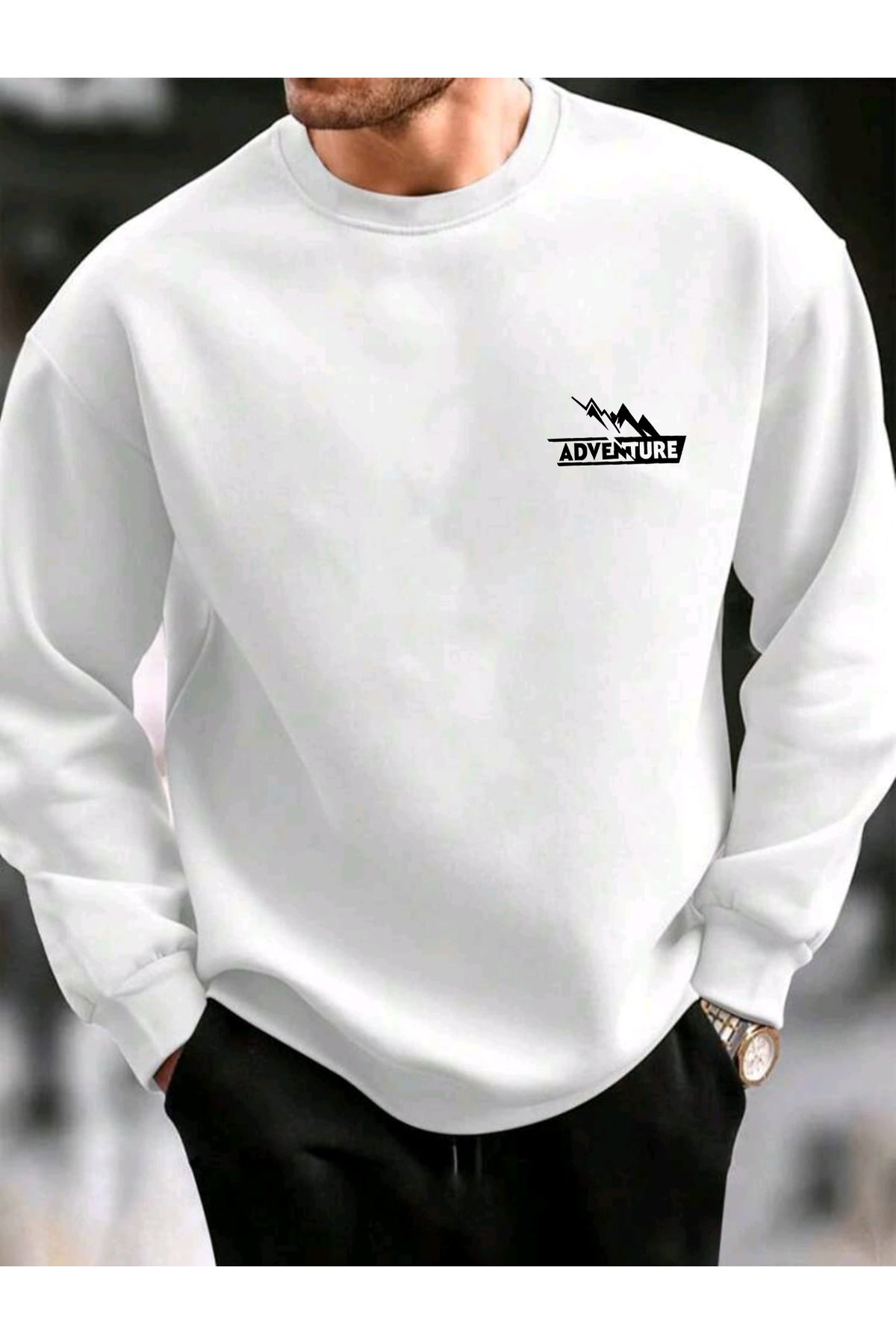 ADVENTURE Erkek Pamuklu Bisiklet Yaka Sweatshirt