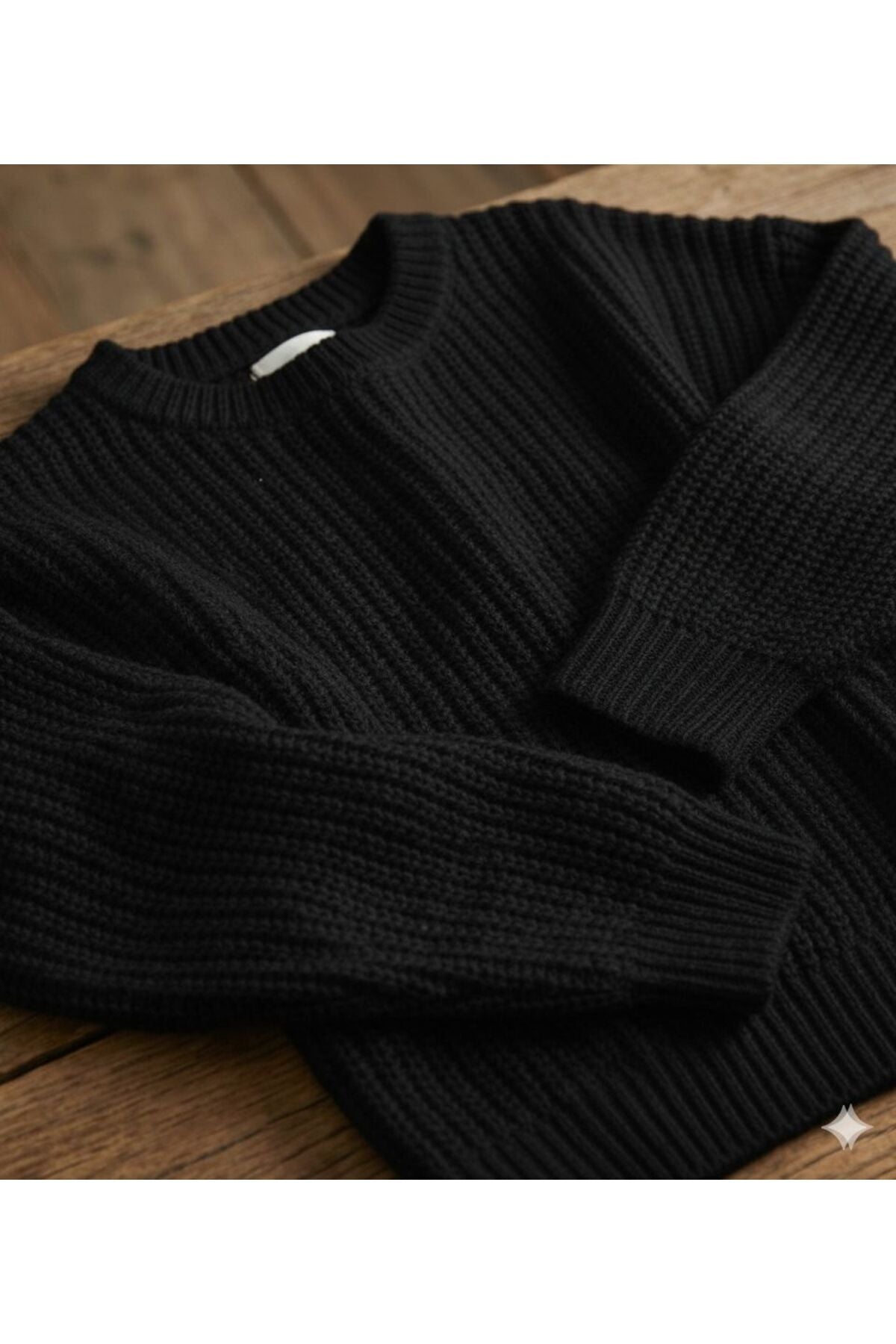 Siyah Bisiklet Yaka Oversize Kadın Triko Örme Kazak