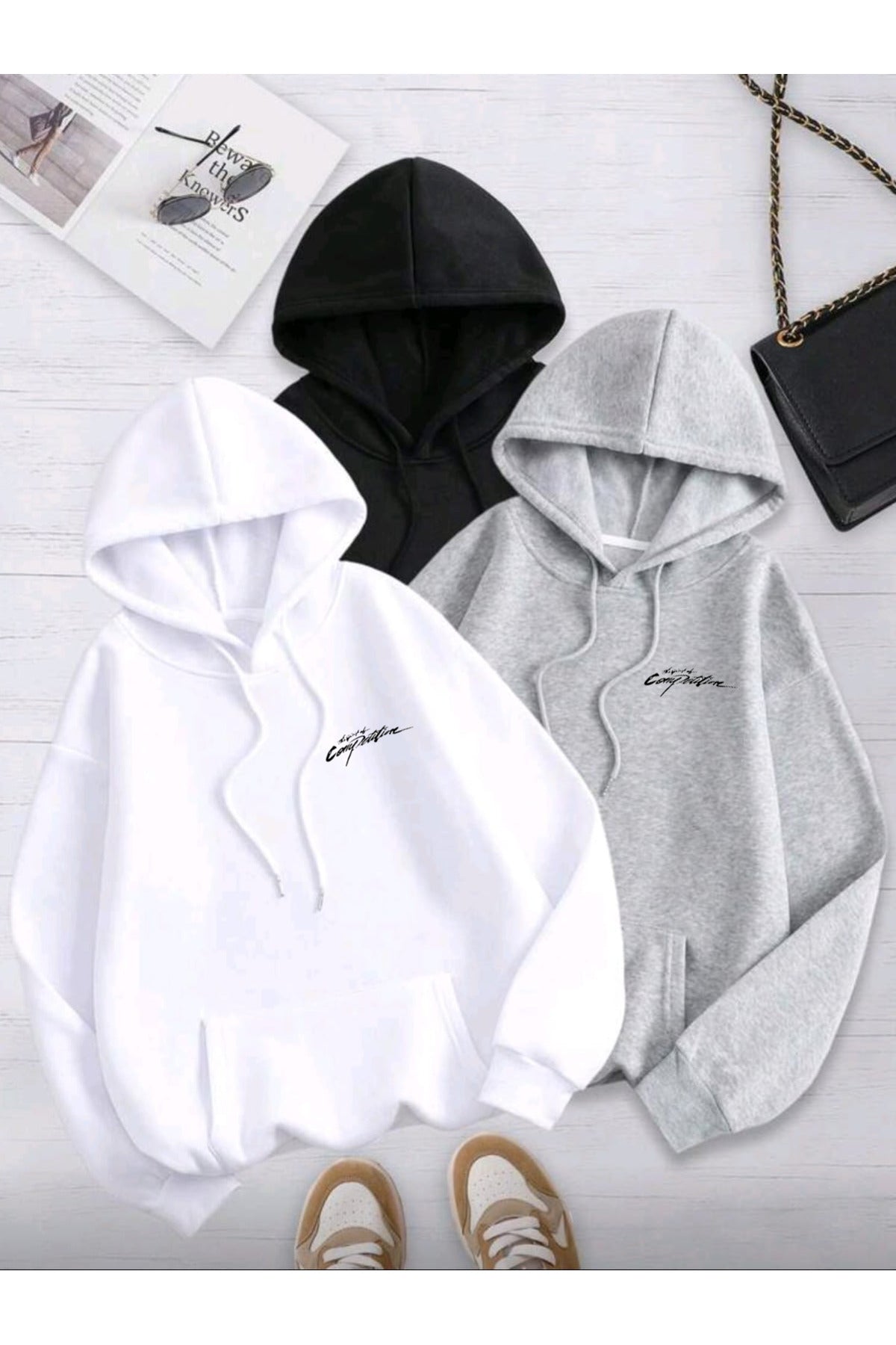 The Sprit Of Competition Baskılı 3 Adet Kapşonlu Yeni Sezon Unisex