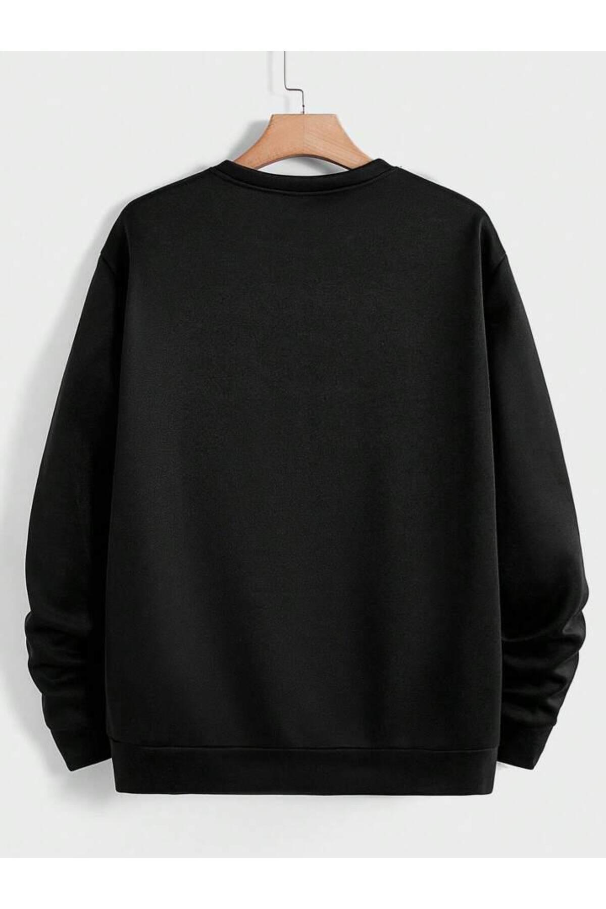 Düz Bisiklet Yaka Sweatshirt Baskısız Geniş Kalıp