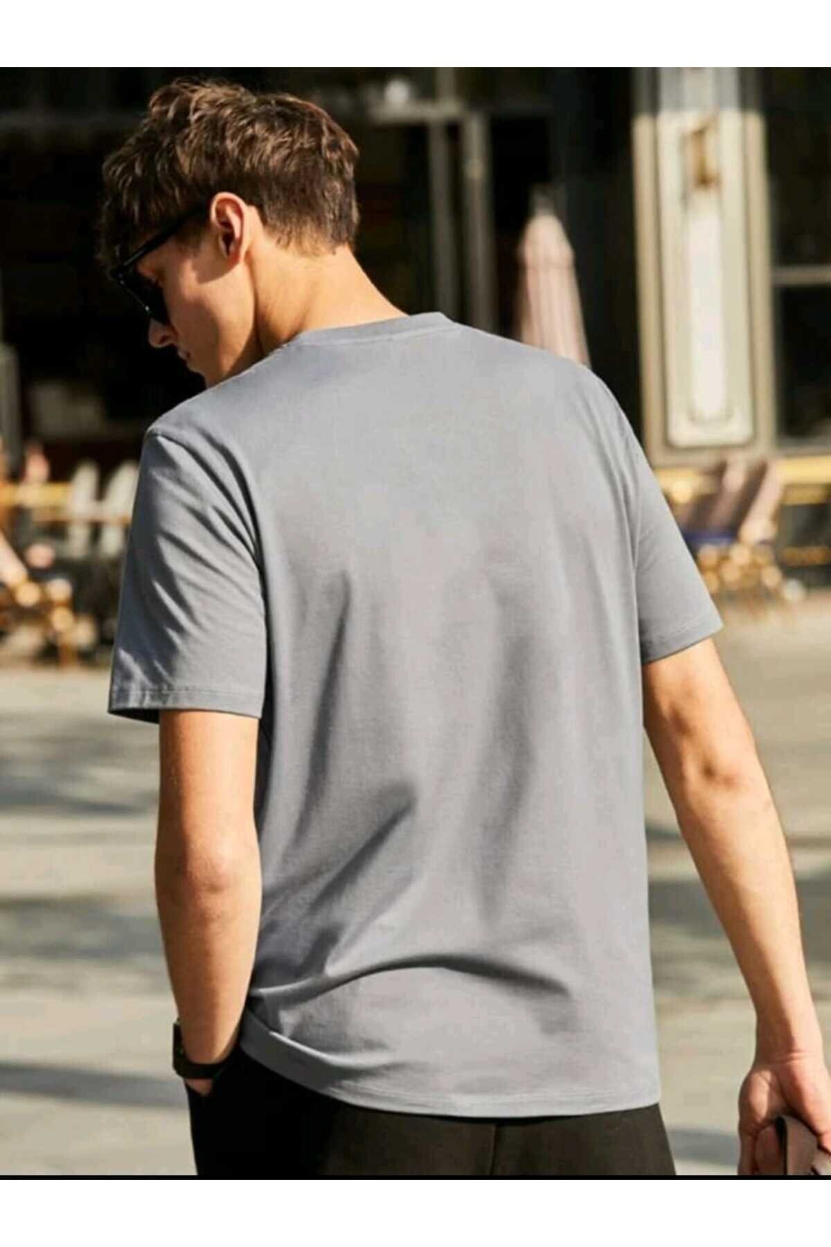 Pause Baskılı Erkek Bisiklet Yaka Pamuklu Tshirt