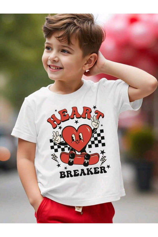 Çocuk Çeşitli Karışık Baskılı Bisiklet Yaka Pamuklu T-shirt