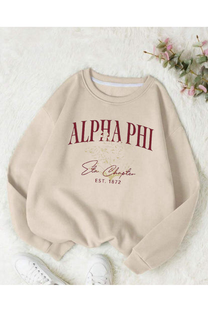 ALPHA PHI Baskılı Oversize Kalıp Bisiklet Yaka Sweatshirt