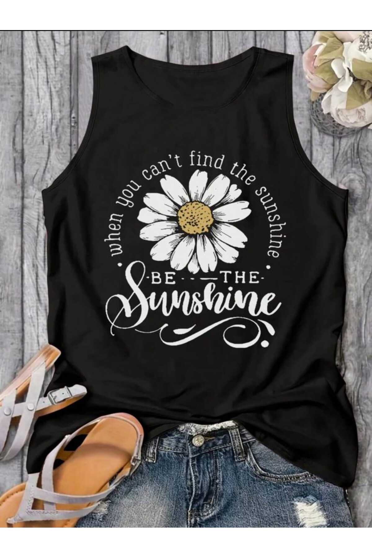 BE THE SUNSHİNE Kadın Pamuklu Kolsuz (Omuzu Açık) Yazlık T-shirt