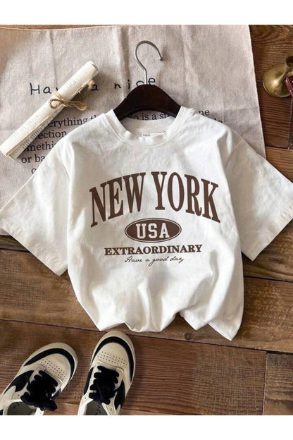 NEW YORK EXTRA BASKILI Pamuklu Kısa Kol (Oversize) Tshirt