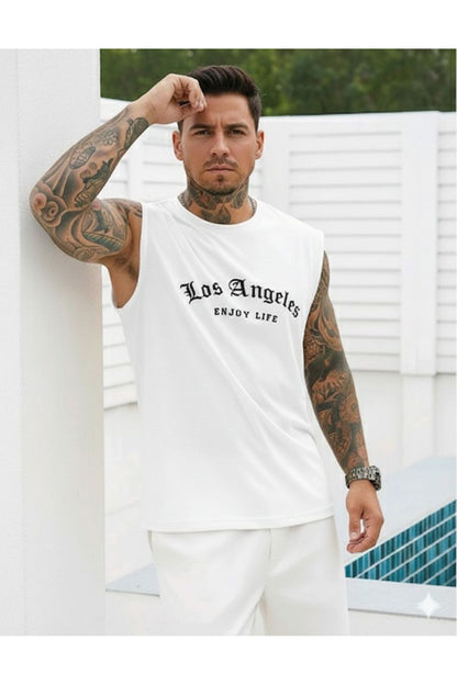 LOS ANGELES ENJOY LIFE Baskılı Erkek Sıfır Kol Sporcu Tshirt
