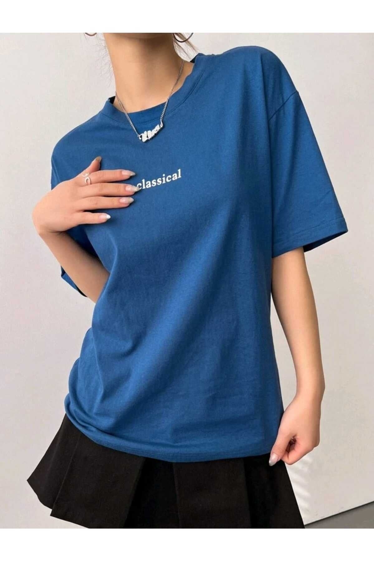 Classical Baskılı Bisiklet Yaka Pamuklu T-Shirt