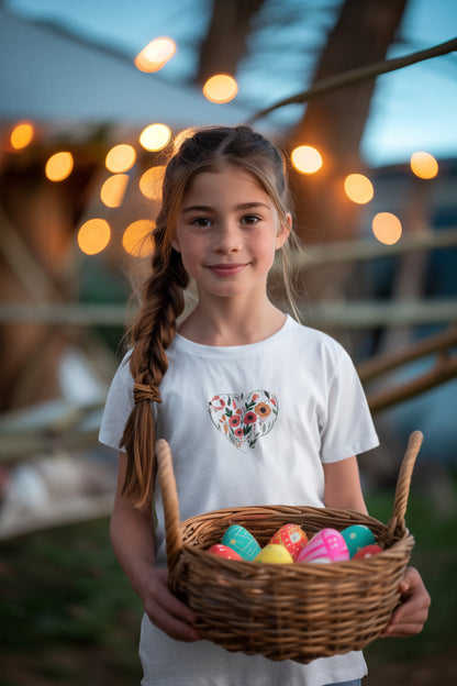 Kız Çocuk Relax (KALP) Baskılı Bisiklet Yaka Pamuklu T-shirt