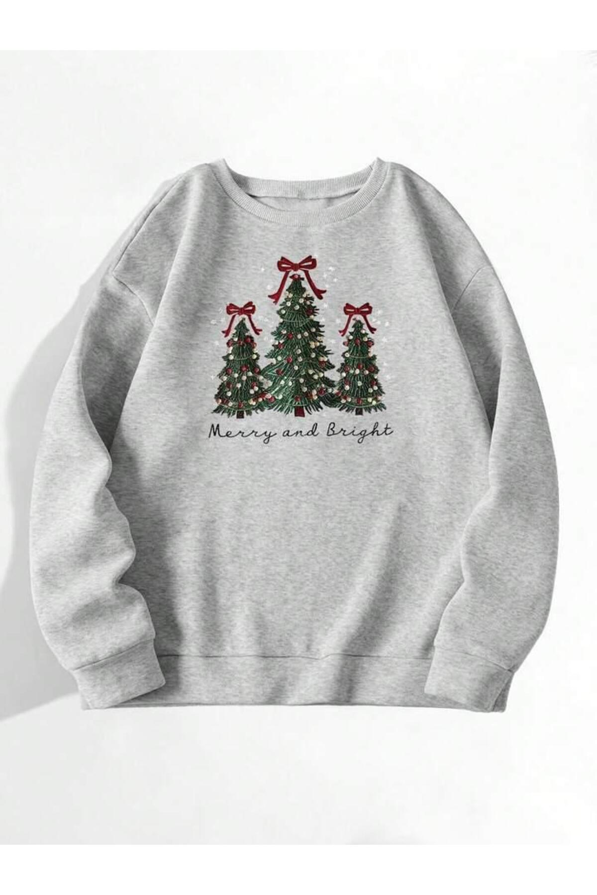 Yılbaşı Çam Ağacı Baskılı Sweatshirt