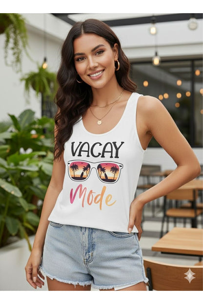 Vacay Mode Baskılı Kadın Beyaz Omuzu Açık Askılı Yazlık Pamuklu T-shirt
