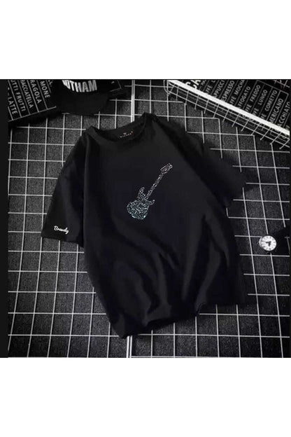 Gitar Elektro Oversize Pamuk Bisiklet Yaka Tshirt