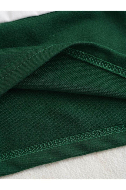 Unisex Multi Renk Düz Çizgili Fermuarlı Polo Yaka Oversize T-shirt