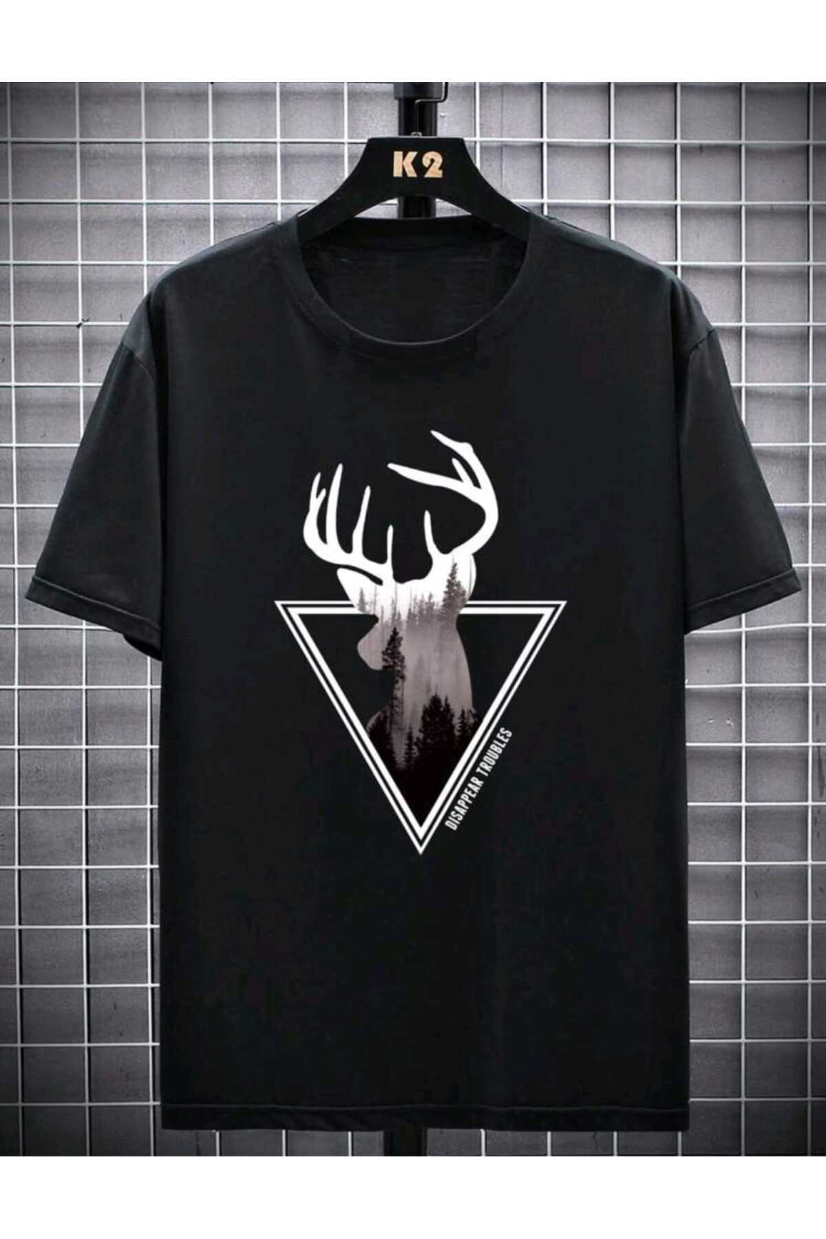 Geyik Baskılı Pamuklu Kısa Kol (Oversize) Tshirt