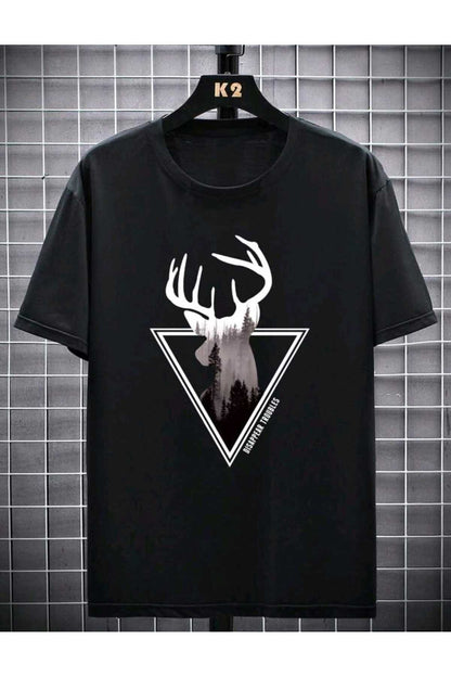 Geyik Baskılı Pamuklu Kısa Kol (Oversize) Tshirt