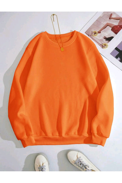 Düz Baskısız Giy Çık Oversize Kalıp Bisiklet Yaka Sweatshirt