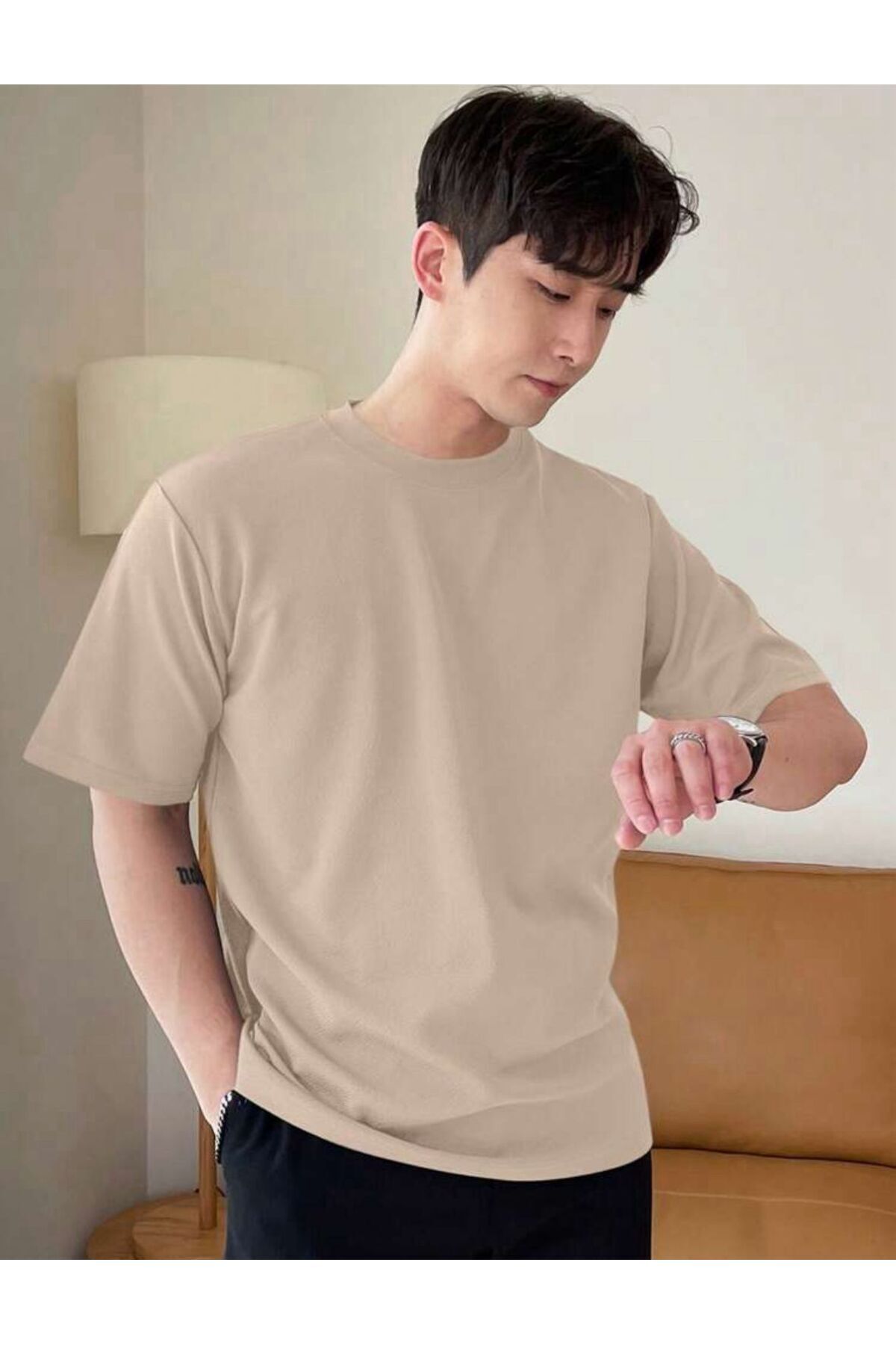 Unisex Pamuk Siyah Bisiklet Yaka Oversize Boyfriend T-shirt