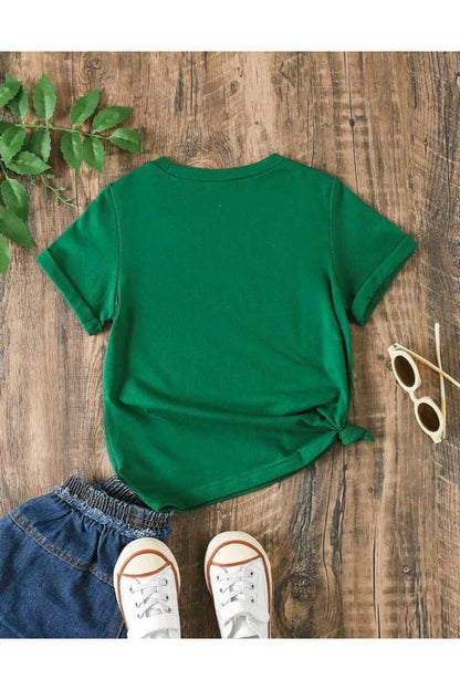Çocuk Boston Baskılı Bisiklet Yaka Pamuklu T-shirt