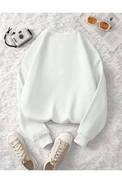 C'EST LA VIE Baskılı Bisiklet Yaka Sweatshirt