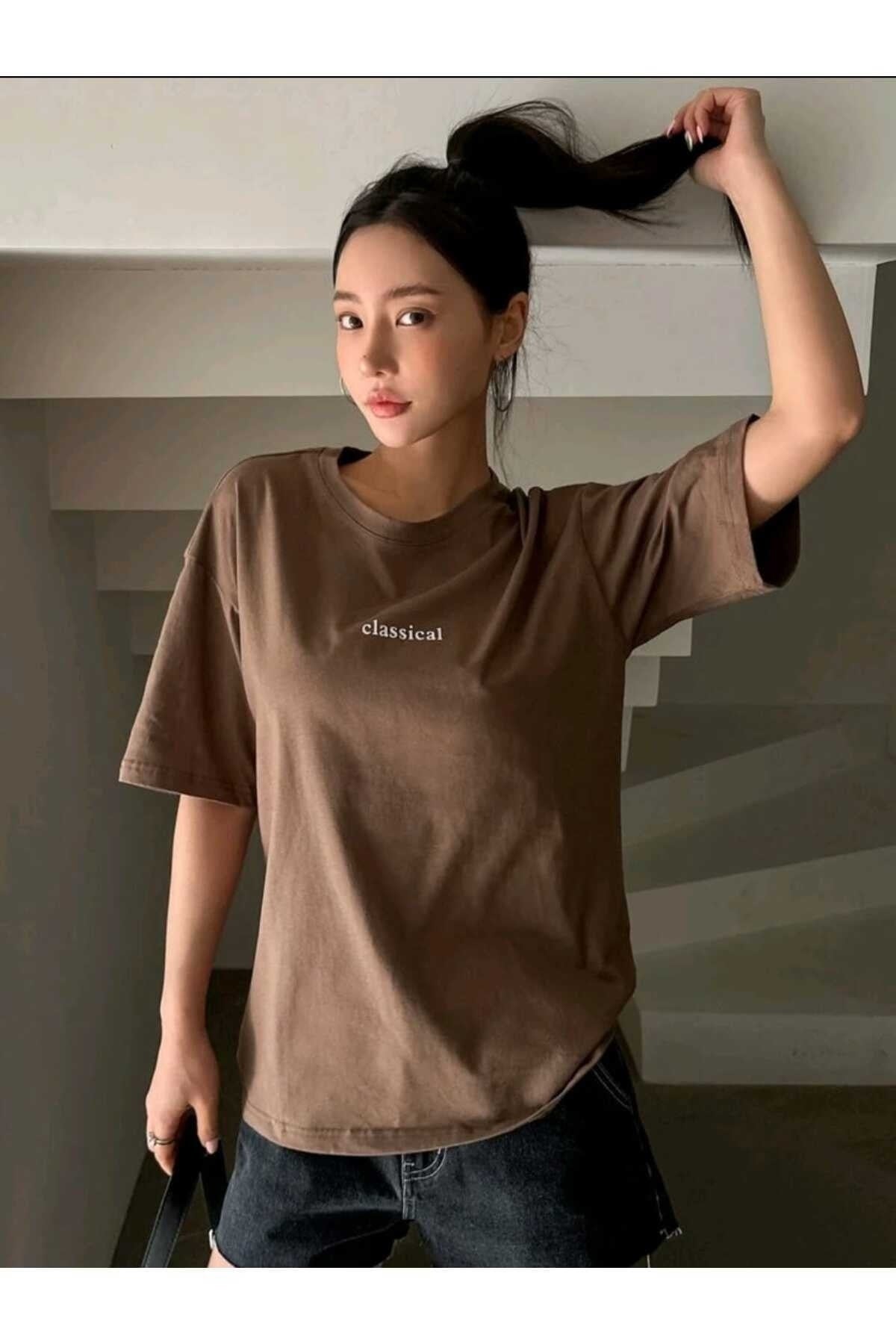 Classical Baskılı Bisiklet Yaka Pamuklu T-Shirt