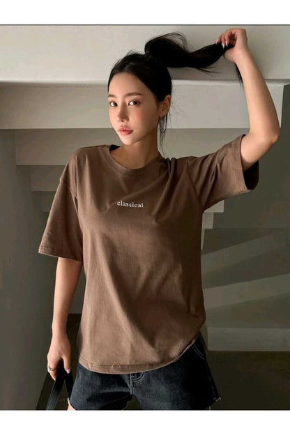 Classical Baskılı Bisiklet Yaka Pamuklu T-Shirt