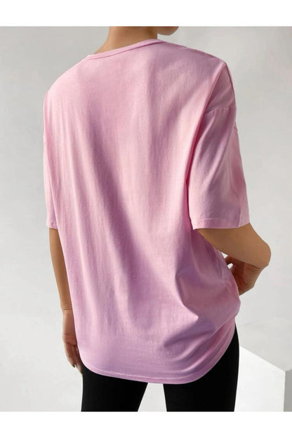 Gökkuşağı ve Papatya Baskılı Pamuklu Oversize Tshirt