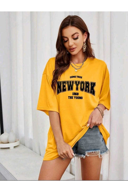 Come True New York Baskılı Oversize Spor Bisiklet Yaka Pamuklu Tshirt