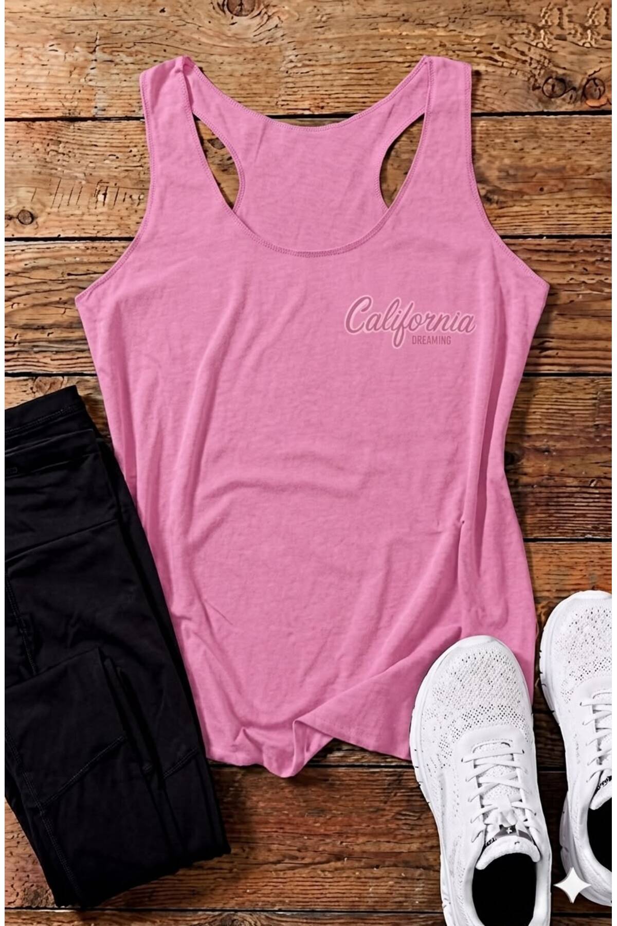 California Dreaming Baskılı Kadın (Yüzücü) Model Slim Fit Askılı Tshirt