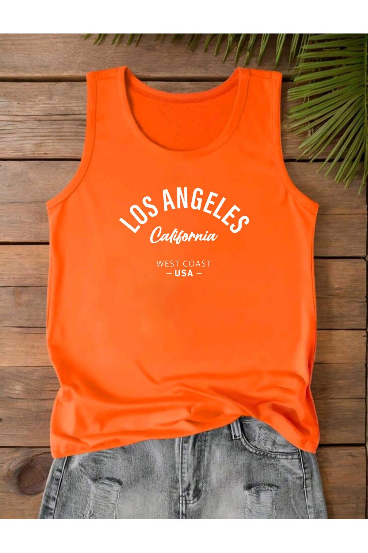 LOS ANGELES WEST COAST Baskılı Omuzu Açık Kadın Pamuklu Kolsuz Yazlık T-shirt Atlet