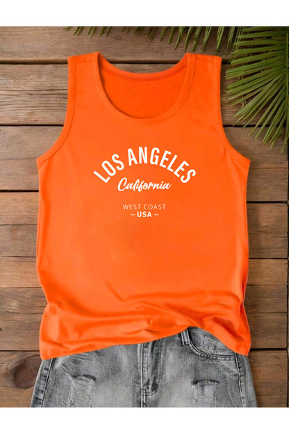LOS ANGELES WEST COAST Baskılı Omuzu Açık Kadın Pamuklu Kolsuz Yazlık T-shirt Atlet