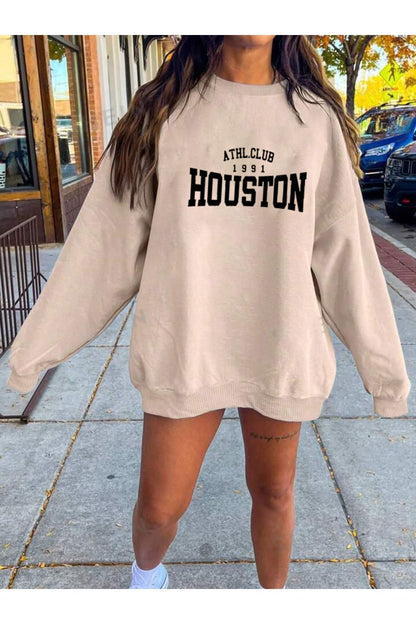HOUSTON 1989 Baskılı Bisiklet Yaka Pamuklu Sweatshirt