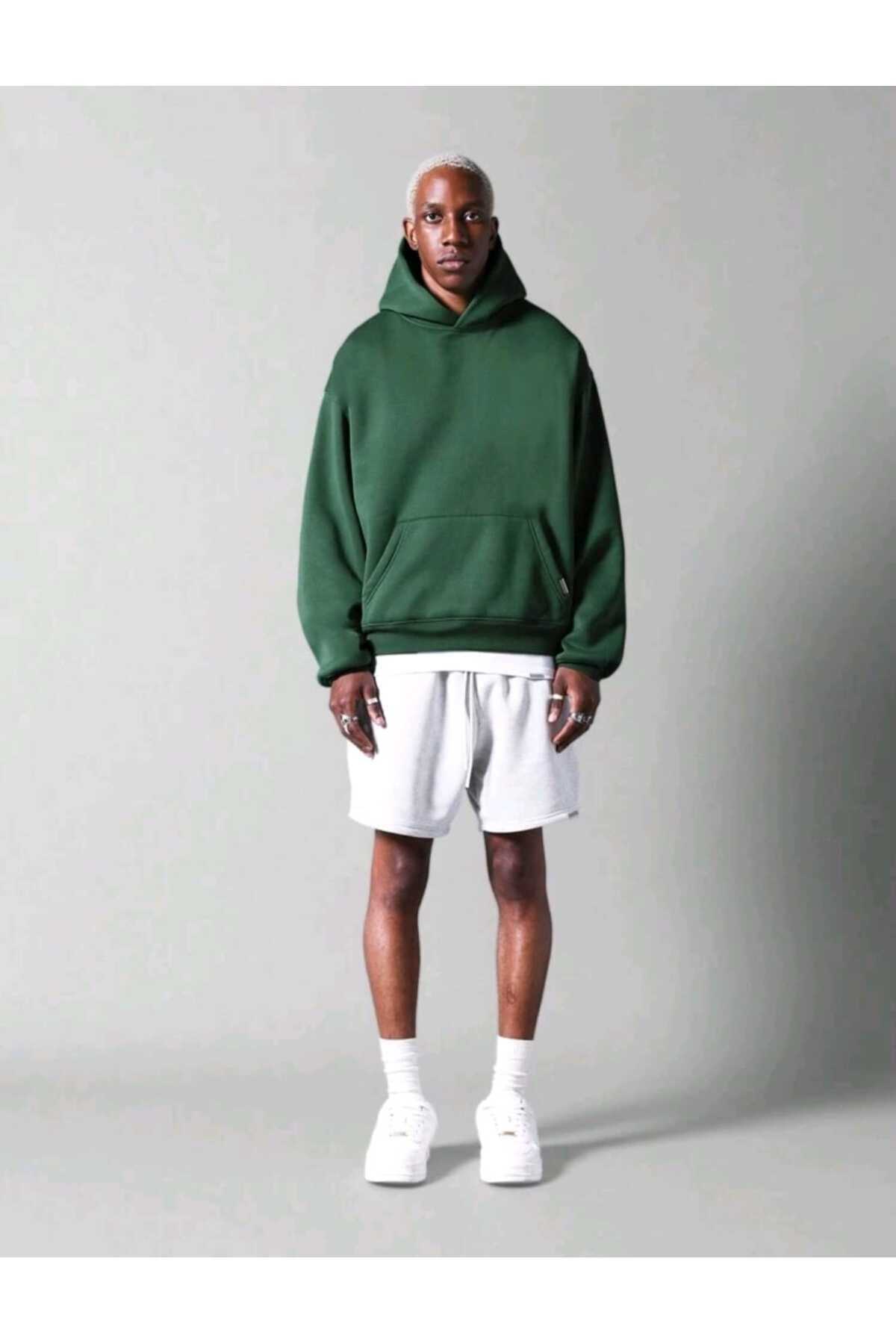 Basic baskısız pamuklu oversize kapüşonlu