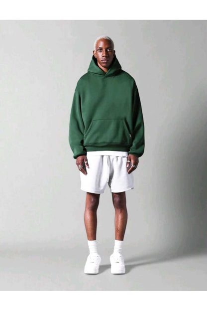 Basic baskısız pamuklu oversize kapüşonlu
