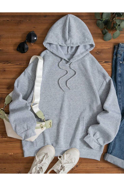 Basic Kapşonlu Sweatshirt Düz Baskısız Oversize ( Geniş Kalıp )