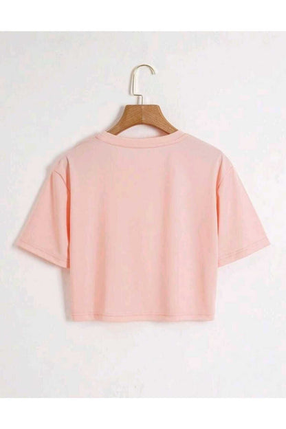 Happy Papatya Baskılı Kadın Oversize Crop T-shirt