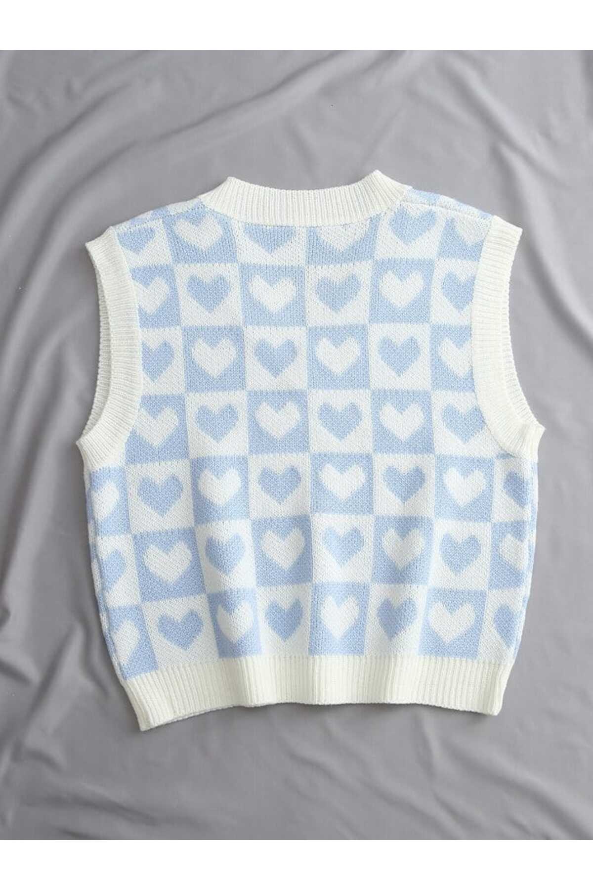 V-NECK COTTON SWEATER WITH HEARTS Süveter KALPLİ