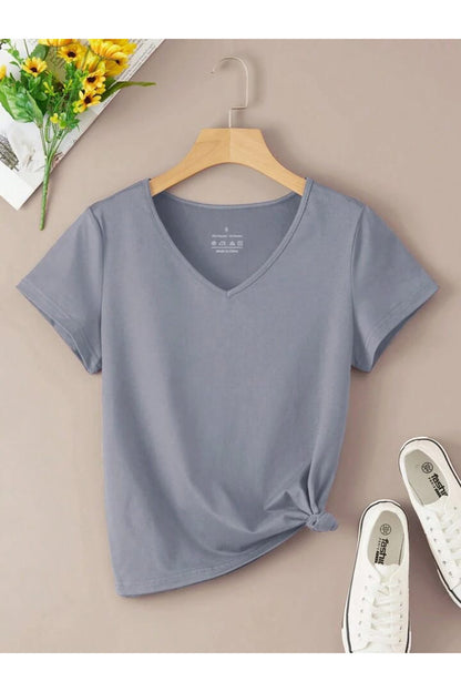 V Yaka (düz Desensiz) Basic Giy Çık Pamuklu Tshirt