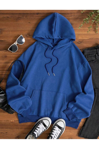 Kapüşonlu Sweatshirt Düz Baskısız ( Soft ) Geniş Kalıp