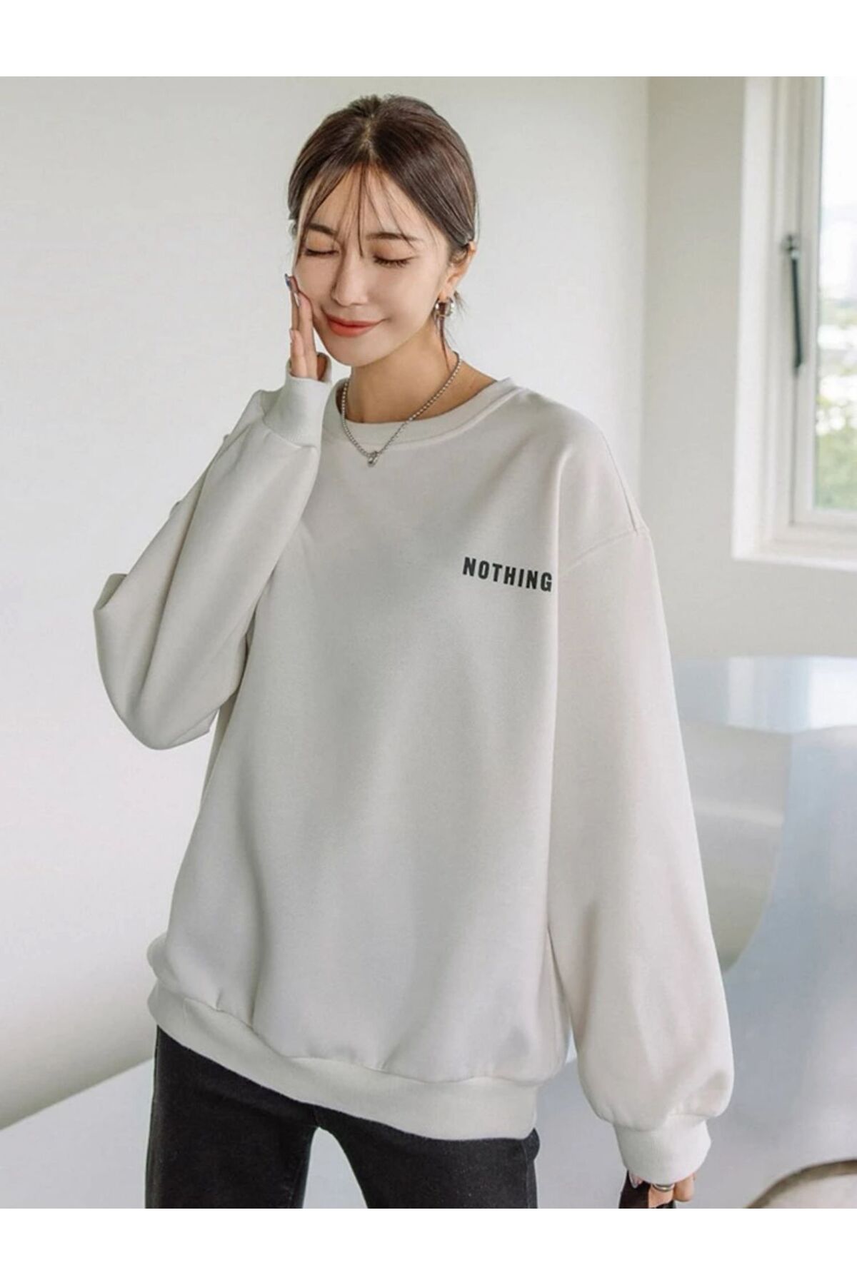 NOTHİNG Baskılı Oversize Sweatshirt