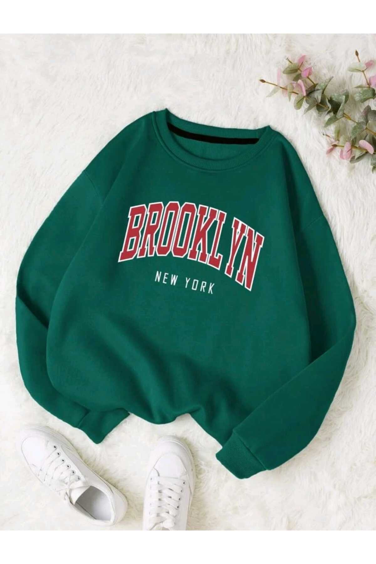 Brooklyn Baskılı Sweatshirt ( Bisiklet Yaka ) Unisex Pamuklu Özel Seri