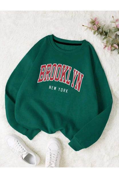 Brooklyn Baskılı Sweatshirt ( Bisiklet Yaka ) Unisex Pamuklu Özel Seri