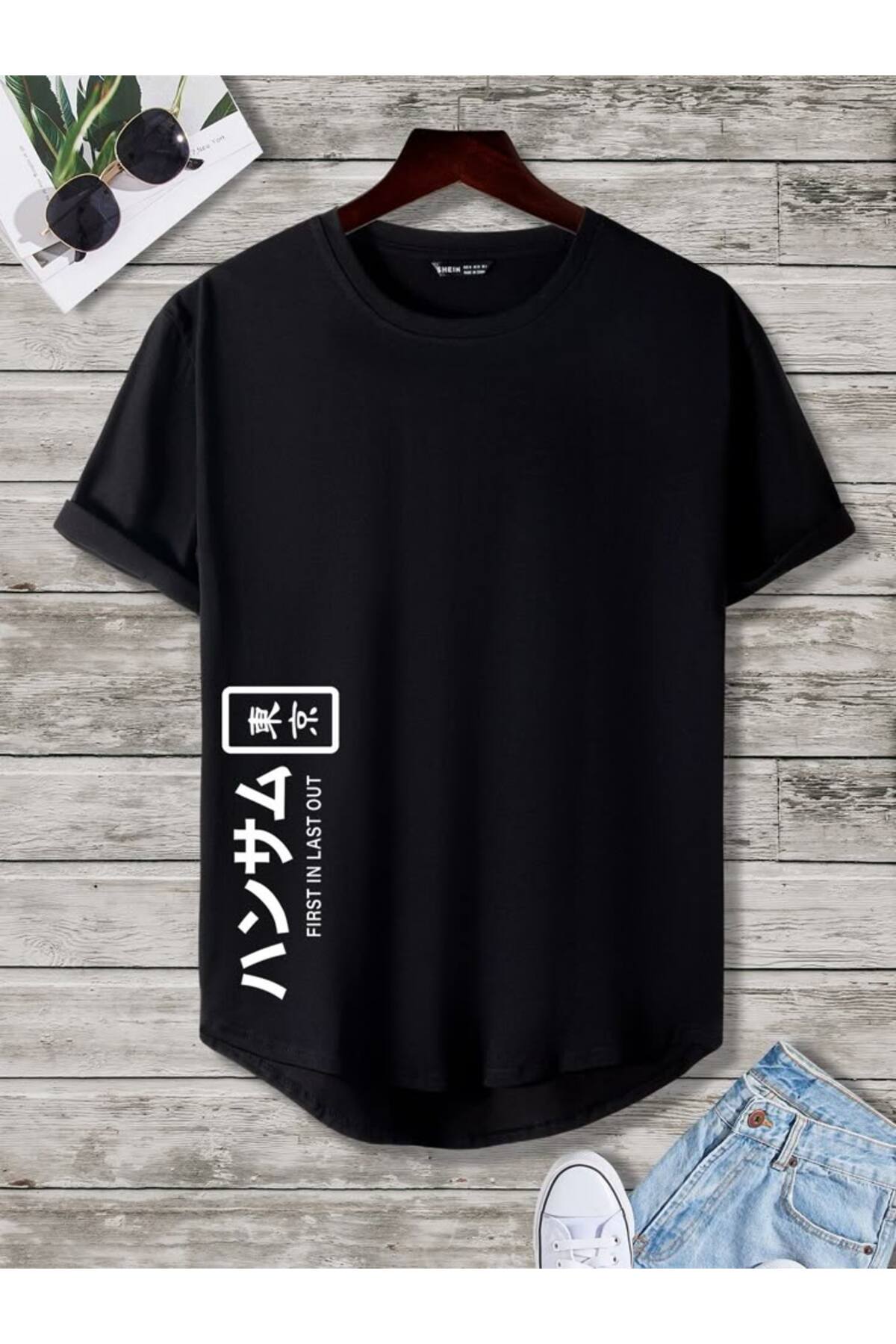 Oval Etek Pamuklu Yazlık Unisex Tshirt Karışık Baskılı