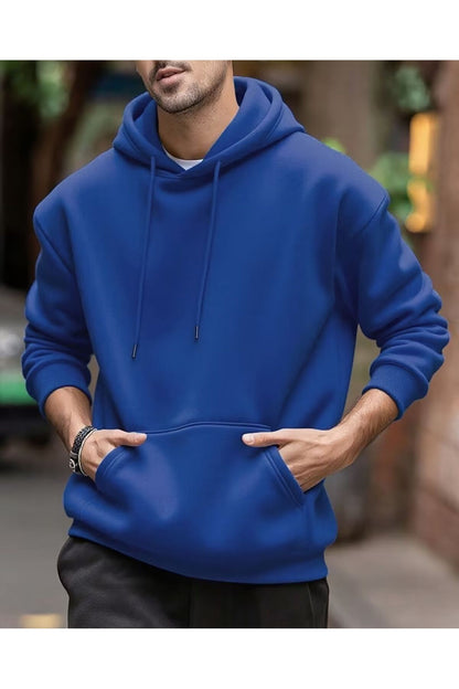 ERKEK KAPÜŞONLU DÜZ BASKISIZ SWEATSHİRT