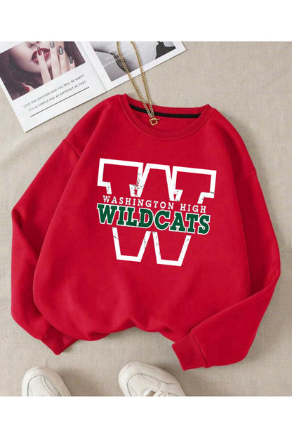 WILD CATS Baskılı Oversize Bisiklet Yaka Sweatshirt