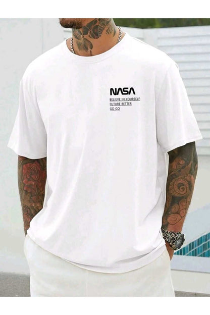 Nasa Belıeve Baskılı Oversize Bisiklet Yaka Tshirt