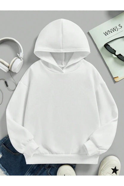 Basic Kapşonlu Sweatshirt Düz Baskısız Oversize ( Geniş Kalıp )